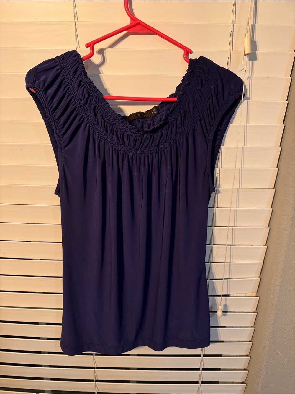 The Limited Navy Smocked Scoop Neck Tank Top